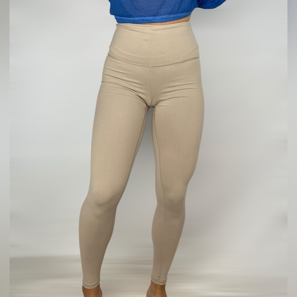SASKI High Waisted‎ Tan Full Length Leggings Stretchy Workout Gym Yoga